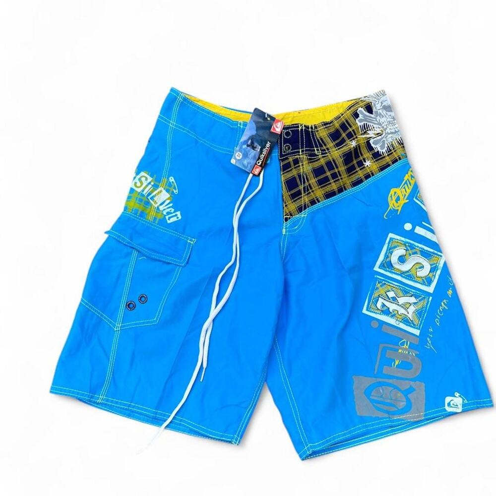 Quiksilver Blue Yellow & Navy Deadstock Board Shorts, Size 30”